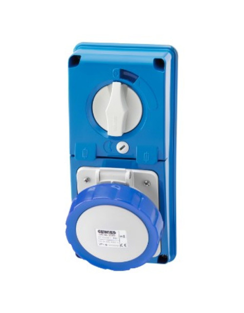 Prise Fixe Verrouillée Verticale - Sans Fond - Avec Base Porte Fusible - 3P+T 16A 200-250V - 50/60Hz 9H - Ip67 GEW GW66327N