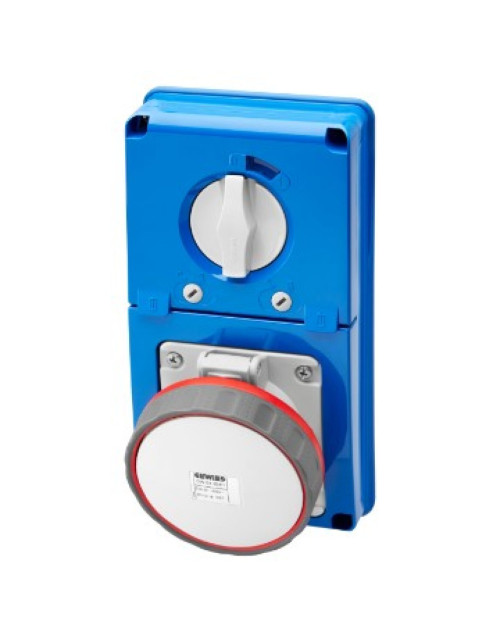 Prise Fixe Verrouillée Verticale - Sans Fond - Avec Base Porte Fusible - 3P+N+T 63A 346-415V - 50/60Hz 6H - Ip67 GEW GW66353