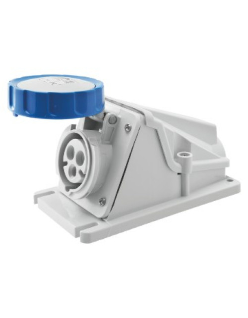 Base fija de pared 90° - Ip67 - 2P+T 16A 200-250V 50/60Hz - Azul - 6H - Cableado por tornillo GEW GW62499