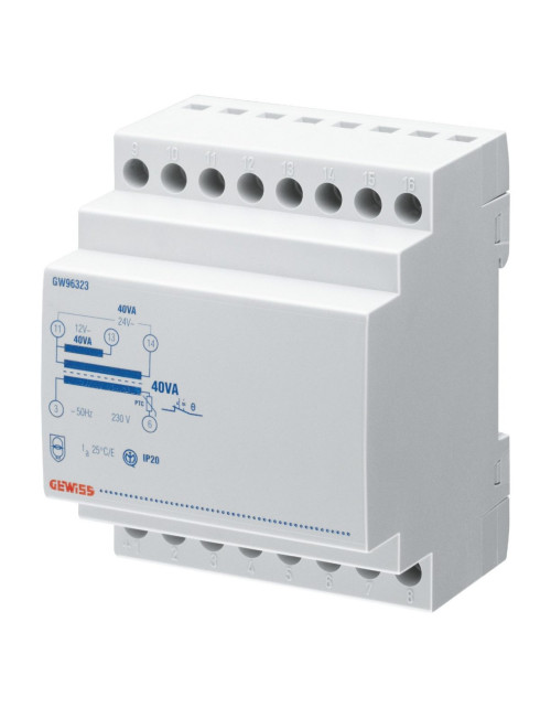 Trasformatore Di Sicurezza - 25Va 230V/12+1224V - 3 Moduli GEW GW96322