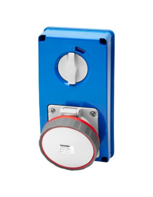 Prise Fixe Verrouillée Verticale - Sans Fond - Sans Base Porte Fusible - 3P+T 63A 380-415V - 50/60Hz 6H - Ip67 GEW GW67363