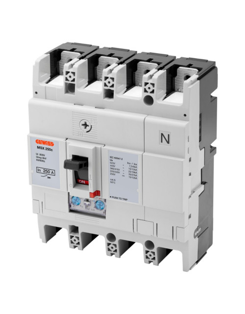 Msx 250C - Compact Boxed Circuit Breaker - Adjustable Thermal - Adjustable Magnetic - 16Ka 3P+N 250A 525V GEW