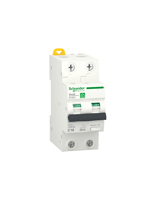 Interruttori magnetotermici differenziali (RCBO), Resi9, 2P, 16 A, curva C, 4500 A, 30 mA, Tipo AC SNR R9D50616