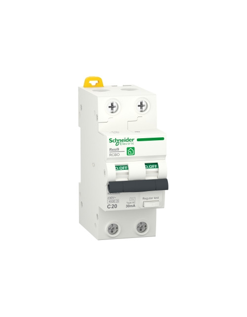 Residual current circuit breakers (RCBO), Resi9, 2P, 20 A, C curve, 4500 A, 30 mA, Type AC SNR R9D50620