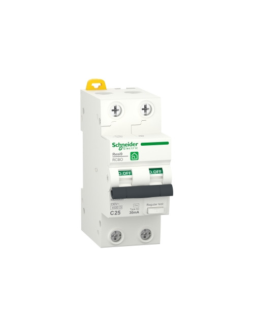 Residual current circuit breakers (RCBO), Resi9, 2P, 25 A, C curve, 4500 A, 30 mA, Type AC SNR R9D50625