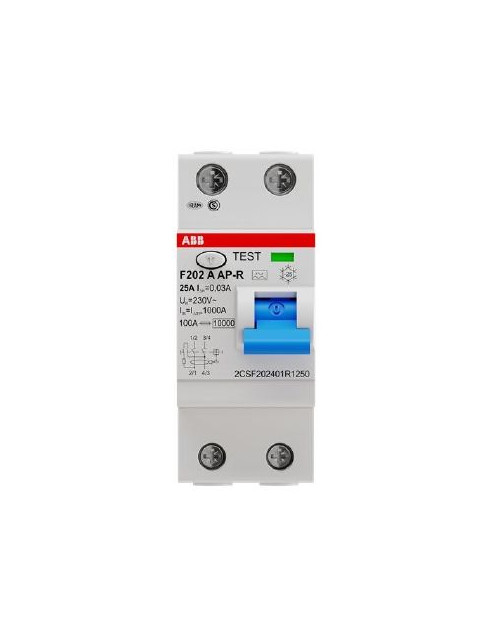 Disyuntor de corriente residual clase A 2p 25A 30mA APR antidisturbios 2P ABB F427851