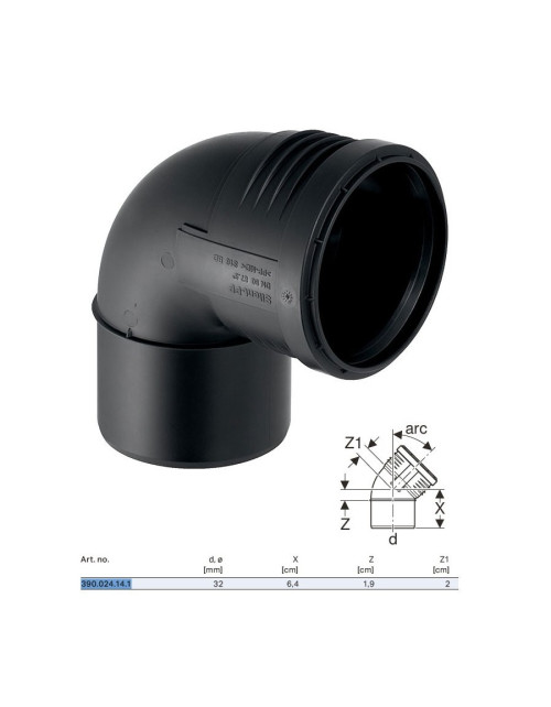 Curbă încorporată Geberit SILENT-PP a 87,5° ø50 mm 390.224.14.1