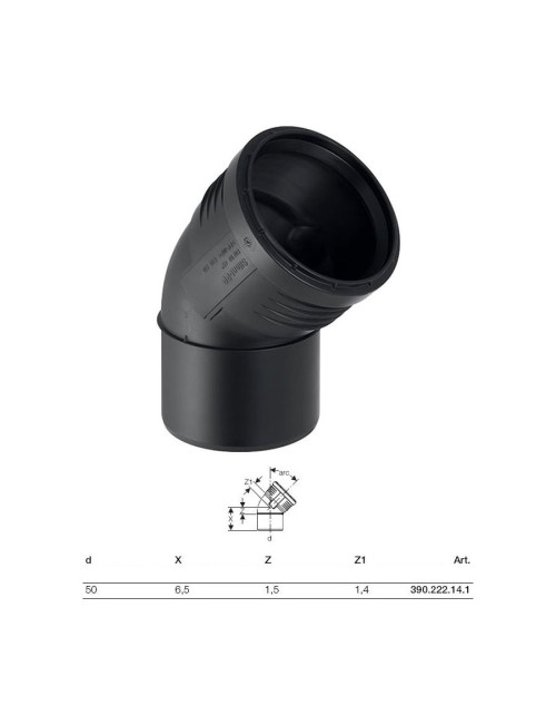 Built-in curve Geberit SILENT-PP a 45° ø50 mm 390.222.14.1