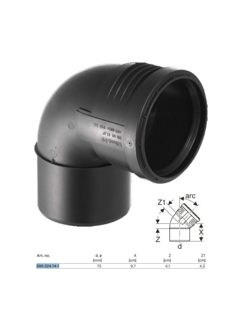 Einbaukurve Geberit SILENT-PP a 87,5° ø75 mm 390.324.14.1