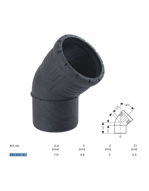 Codo Silent-Pro 45° ø110 mm PP con tapón 393.522.14.1