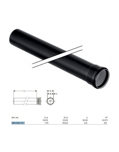 Silent-PP GTEM-Rohr mit 1 Glas ø110 x L.500 mm 390.502.14.1