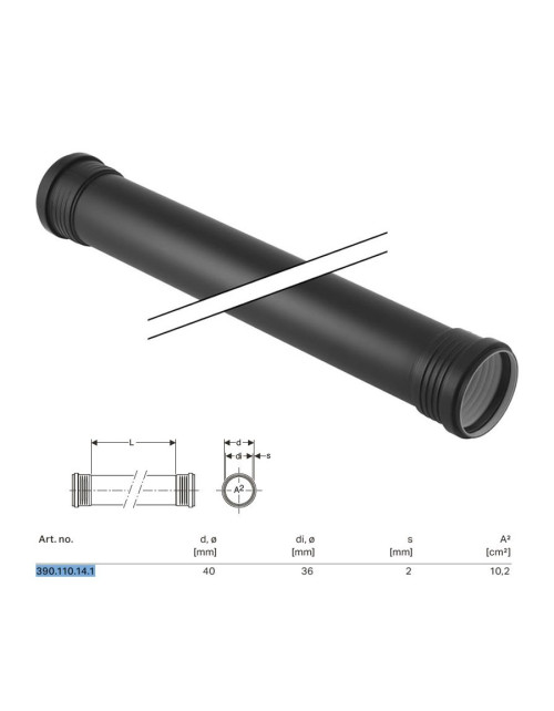 Silent-PP GTDM-Rohr mit 2 Gläsern ø40 x L.500 mm 390.110.14.1