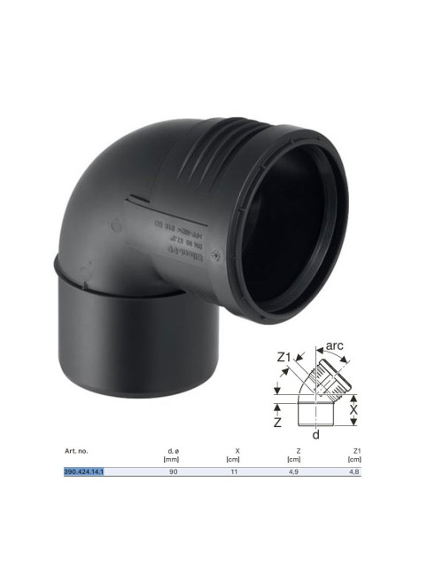 Einbaukurve Geberit SILENT-PP a 87,5° ø90 mm 390.424.14.1