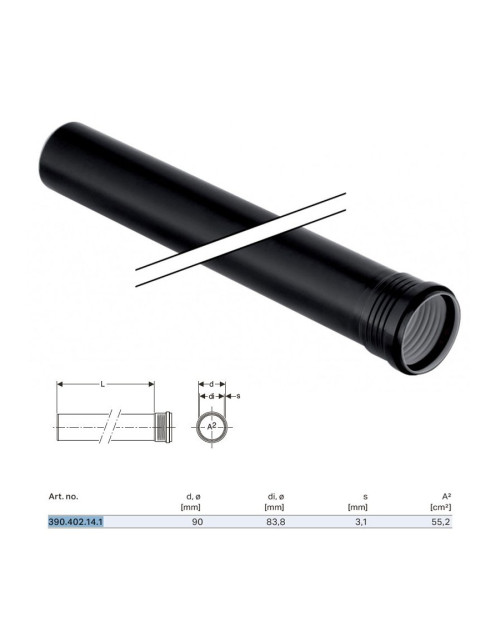 Silent-PP GTEM-Rohr mit 1 Glas ø90 x L.500 mm 390.402.14.1