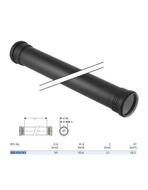 Silent-PP GTDM Rohr mit 2 Gläsern ø90 x L.3000 mm 390.414.14.1