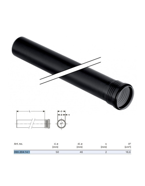 Silent-PP GTEM-Rohr mit 1 Glas ø50 x L.1000 mm 390.204.14.1