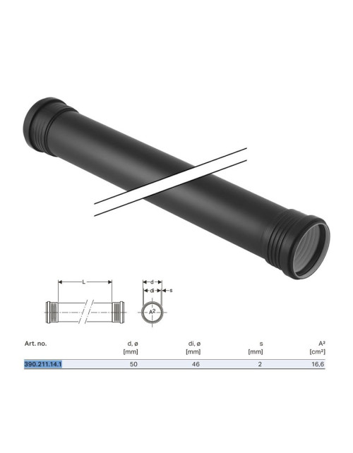 Silent-PP GTDM Rohr mit 2 Gläsern ø50 x L.1000 mm 390.211.14.1