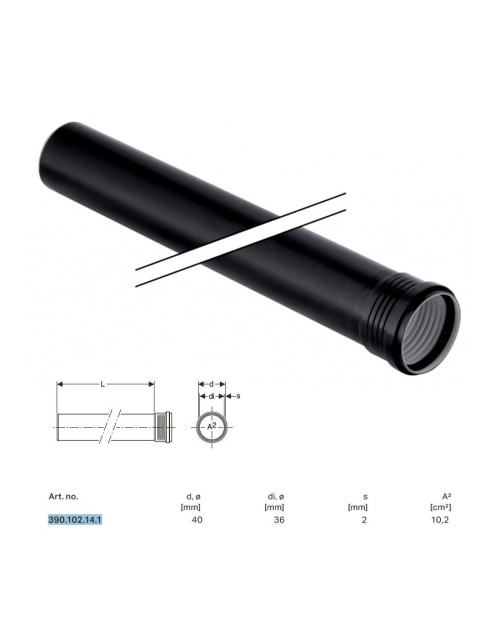 Silent-PP GTEM-Rohr mit 1 Glas ø40 x L.500 mm 390.102.14.1