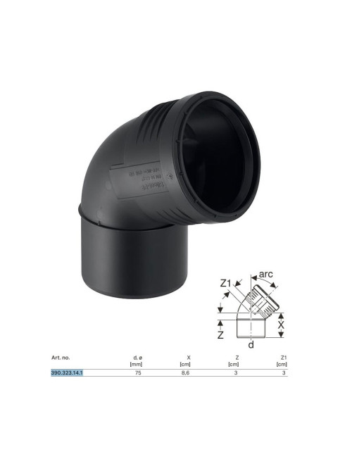 Einbaukurve Geberit SILENT-PP a 67,5° ø75 mm 390.323.14.1