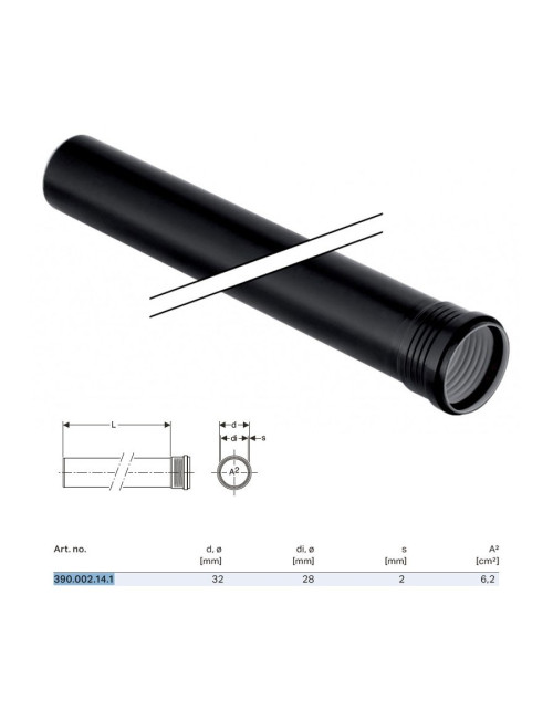 Silent-PP GTEM-Rohr mit 1 Glas ø32 x L.500 mm 390.002.14.1