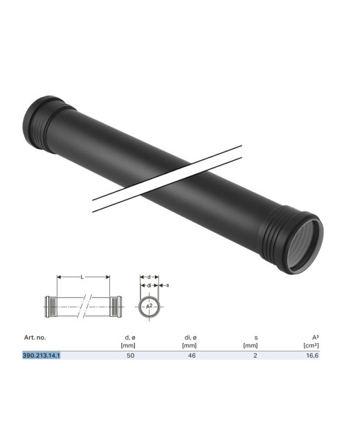 Silent-PP GTDM tube with 2 glasses ø50 x L.2000 mm 390.213.14.1