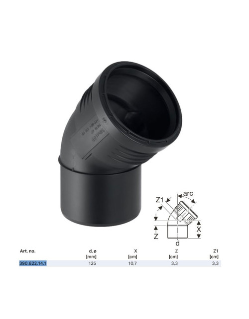 Curba 45° Geberit Silent-PP ø125 mm 390.622.14.1