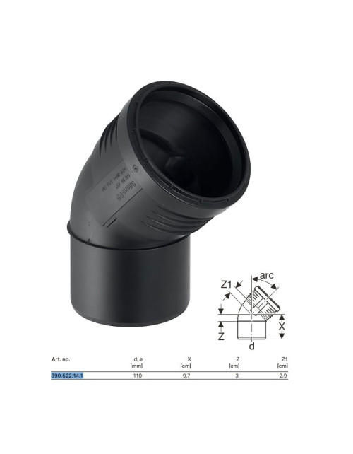 Geberit SILENT-PP Anschlussbogen 45° ø110 mm 390.522.14.1