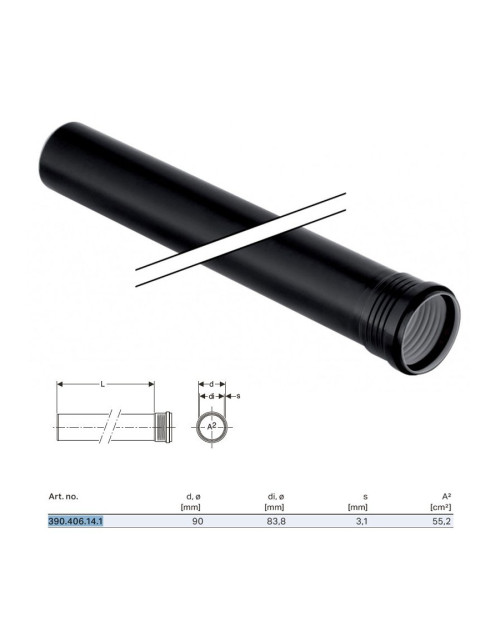 Silent-PP GTDM tube with 1 glass ø90 x L.2000 mm 390.406.14.1