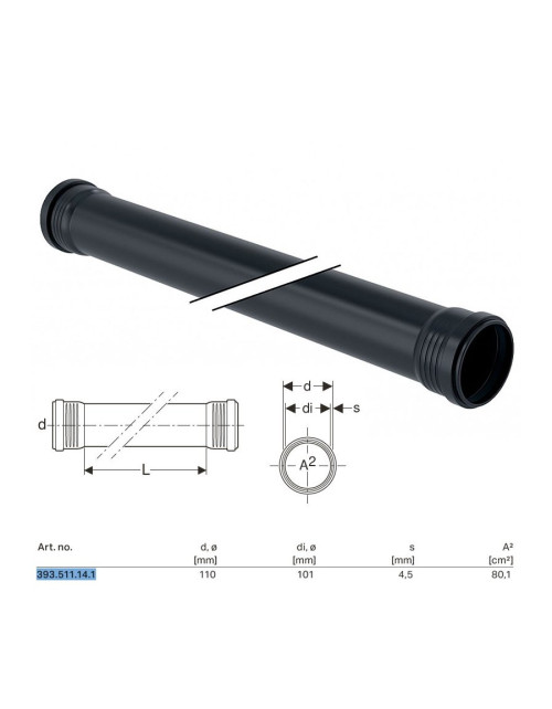 Tube Silent-Pro avec 2 verres ø110 x L.1000 mm 393.511.14.1