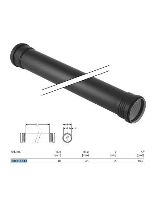 Silent-PP GTDM-Rohr mit 2 Gläsern ø40 x L.2000 mm 390.113.14.1