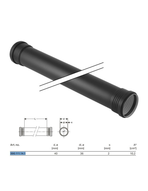 Silent-PP GTDM-Rohr mit 2 Gläsern ø40 x L.1000 mm 390.111.14.1