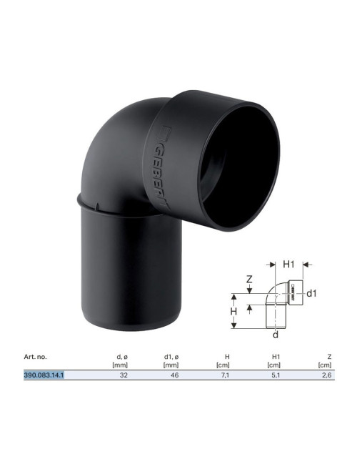 Technische Kurve 90° Geberit Silent-PP ø32x46 mm 390.083.14.1