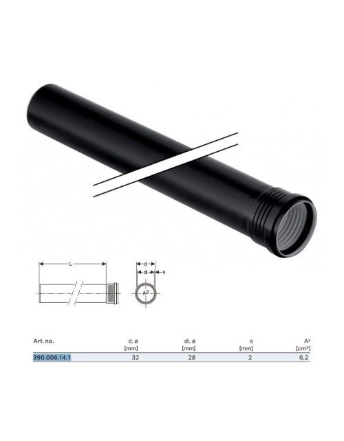 Silent-PP GTEM-Rohr mit 1 Glas ø32 x L.2000 mm 390.006.14.1