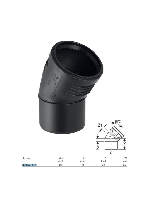 Curba de conectare Geberit SILENT-PP la 30° ø110 mm 390.521.14.1