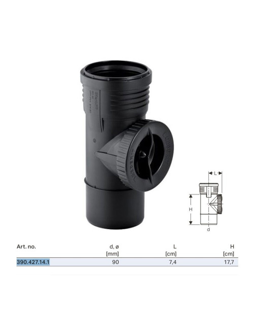 Geberit Silent-PP 90° Revisionsabzweig mit runder Öffnung ø90 mm 390.427.14.1