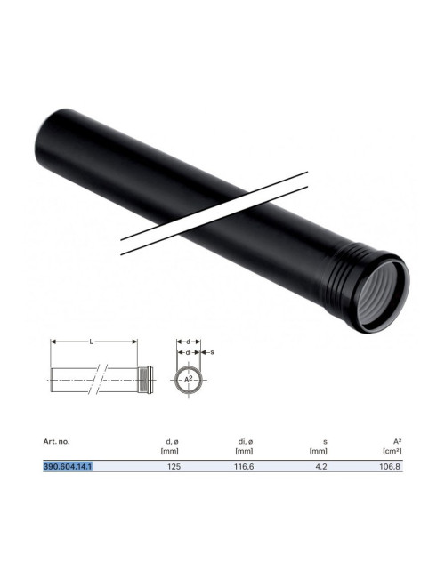 Tubo Silent-PP GTDM con 1 casquillo ø125 x L.1000 mm 390.604.14.1