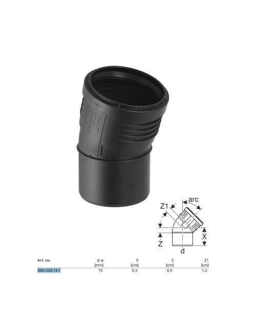 Courbe encastrable Geberit SILENT-PP a 15° ø75 mm 390.320.14.1