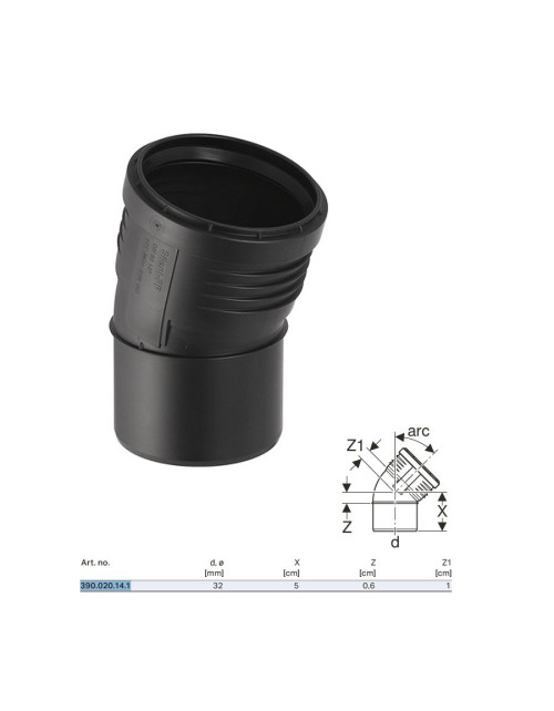 Curbă încorporată Geberit SILENT-PP a 15° ø32 mm 390.020.14.1