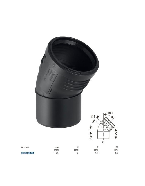 Curbă încorporată Geberit SILENT-PP a 30° ø75 mm 390.321.14.1