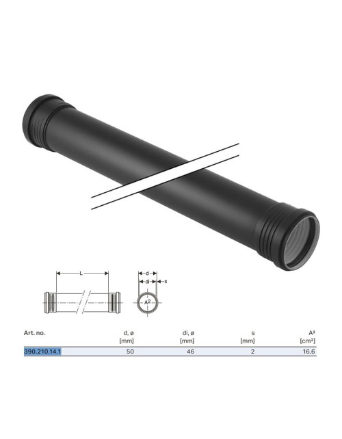 Silent-PP GTDM-Rohr mit 2 Gläsern ø50 x L.500 mm 390.210.14.1