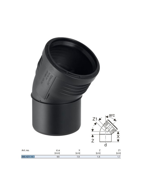 Curbă încorporată Geberit SILENT-PP a 30° ø90 mm 390.421.14.1