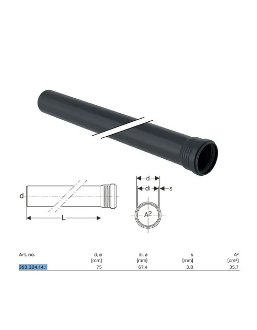 Tubo Geberit Silent-Pro con 1 bicchiere ø75 L.1000 mm 393.304.14.1