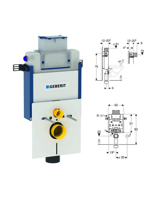 Geberit COMBIFIX modulo per WC sospeso, 82 cm con cassetta di risciacquo da incasso Omega 12 cm 110.000.00.1