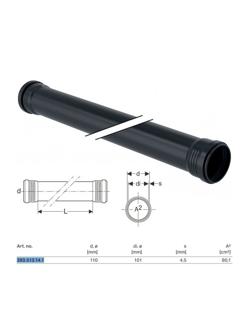 Tubo Silent-Pro con 2 vasos ø110 x L.2000 mm 393.513.14.1