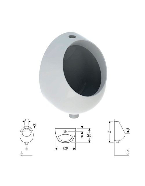 Geberit RENNA urinal with water inlet from above and drain downwards, white colour, glossy finish 500.830.00.1