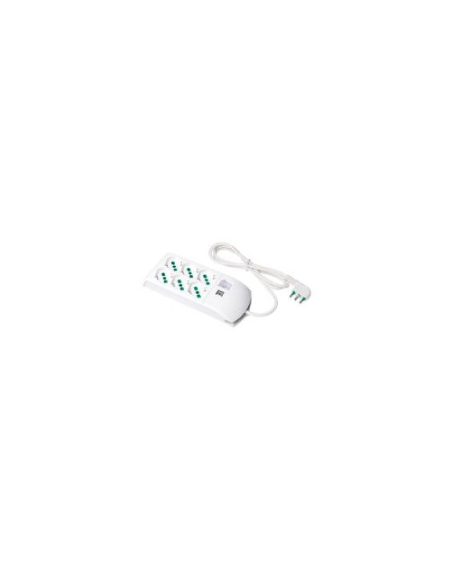 White multiple socket with switch, cable, 3+3 universal sockets and 2 USB Fido