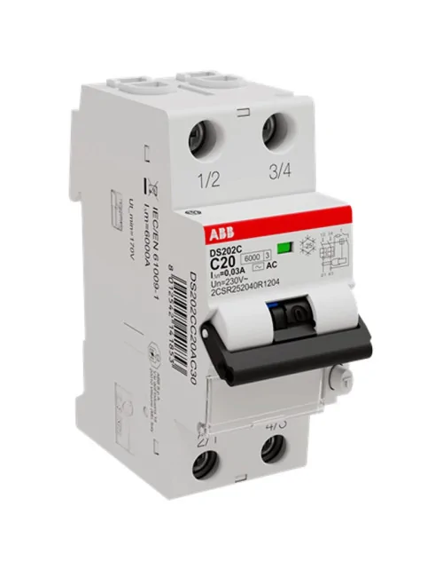 Interrupteur différentiel magnéto-thermique ABB 2 pôles 20A 30mA type AC 2 modules