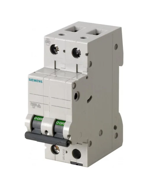 Interrupteur magnétothermique Siemens 2P 10A 6kA Type C 2 modules 5SL62107BB