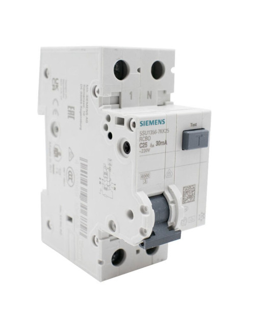 Interrupteur magnétothermique différentiel Siemens 25A 6KA 1P+N 30MA type A 2M