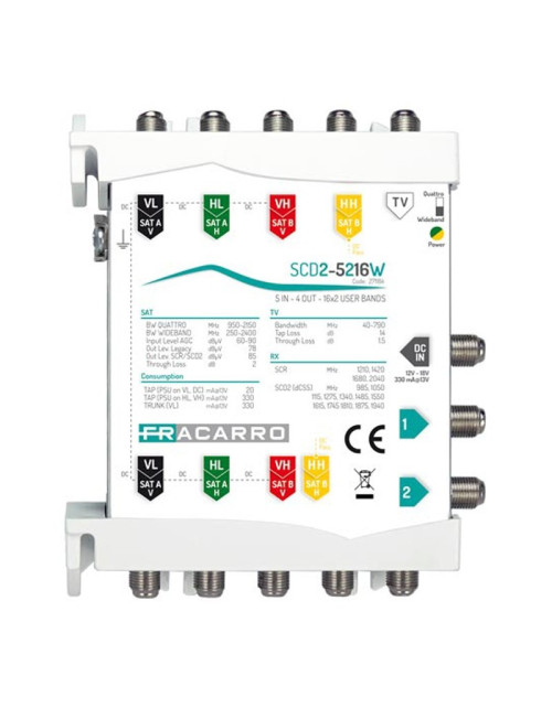 Fracarro SCD2-5216W Multischalter 5 Eingänge und WB 2 Ausgänge 271184